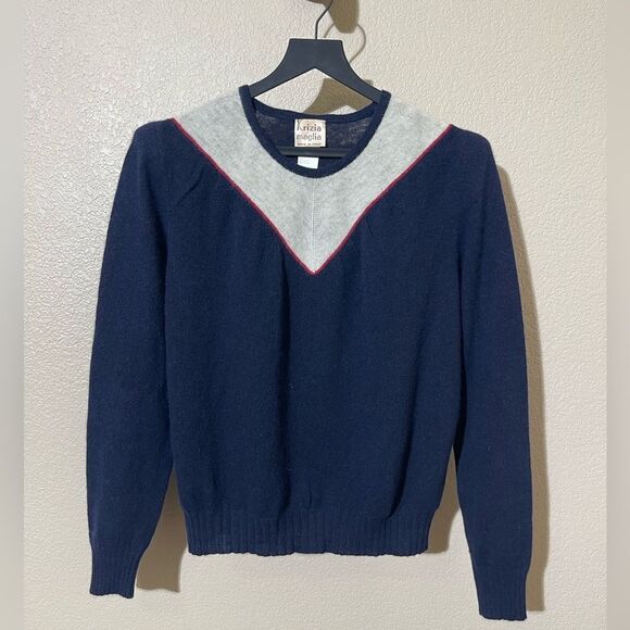 Keizia Maglia Navy and Gray Sweater with Red Trim - Picture 1 of 4